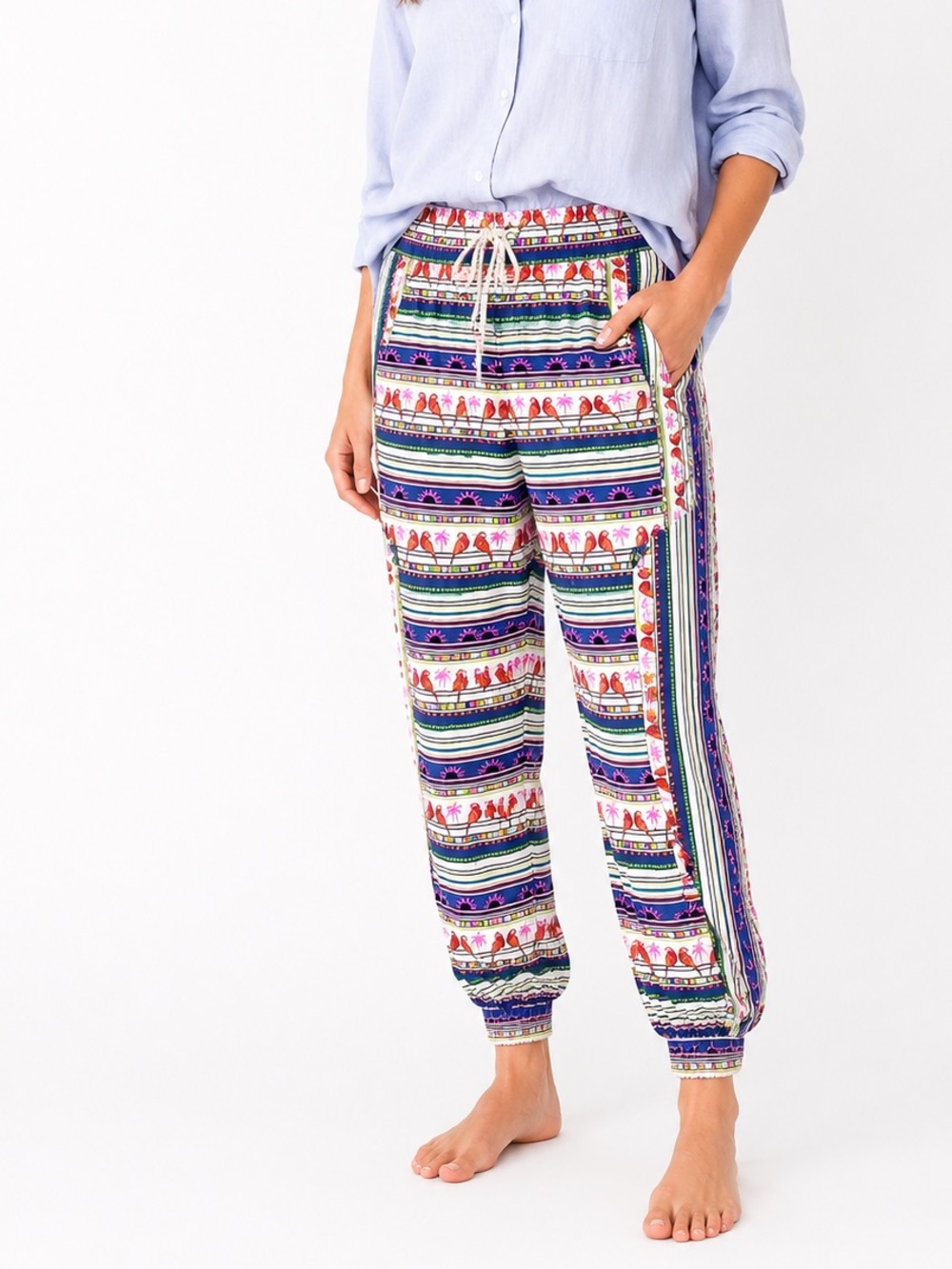 Mara Hoffman Swim  Parrot Print Drawstring Jogger Pants Size L